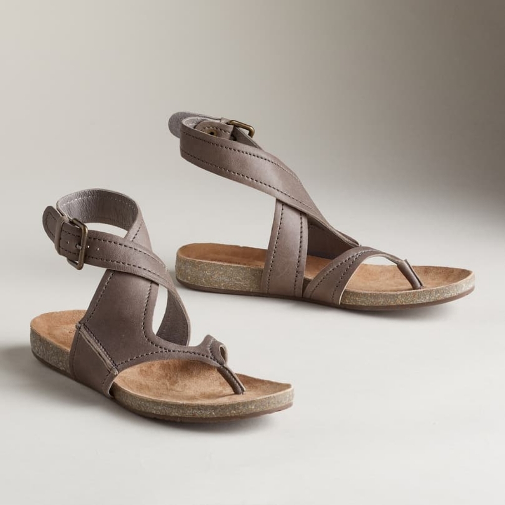 Chocolat Blu Taupe Crisscross Leather Ankle-Strap Sandals